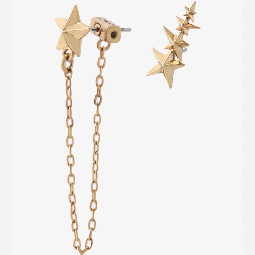 AllSaints Gold Star Chain Drop and Ear Crawler Earrings